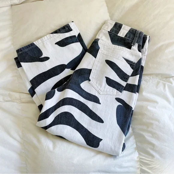 Princess Polly Black and White Printed Straight Leg Jeans - Picture 4 of 5